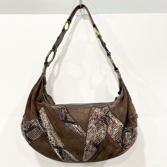 Vintage Y2K Cole Haan Bag Genuine Leather Women Alison Patchwork Mini Hobo Brown - Picture 1 of 11